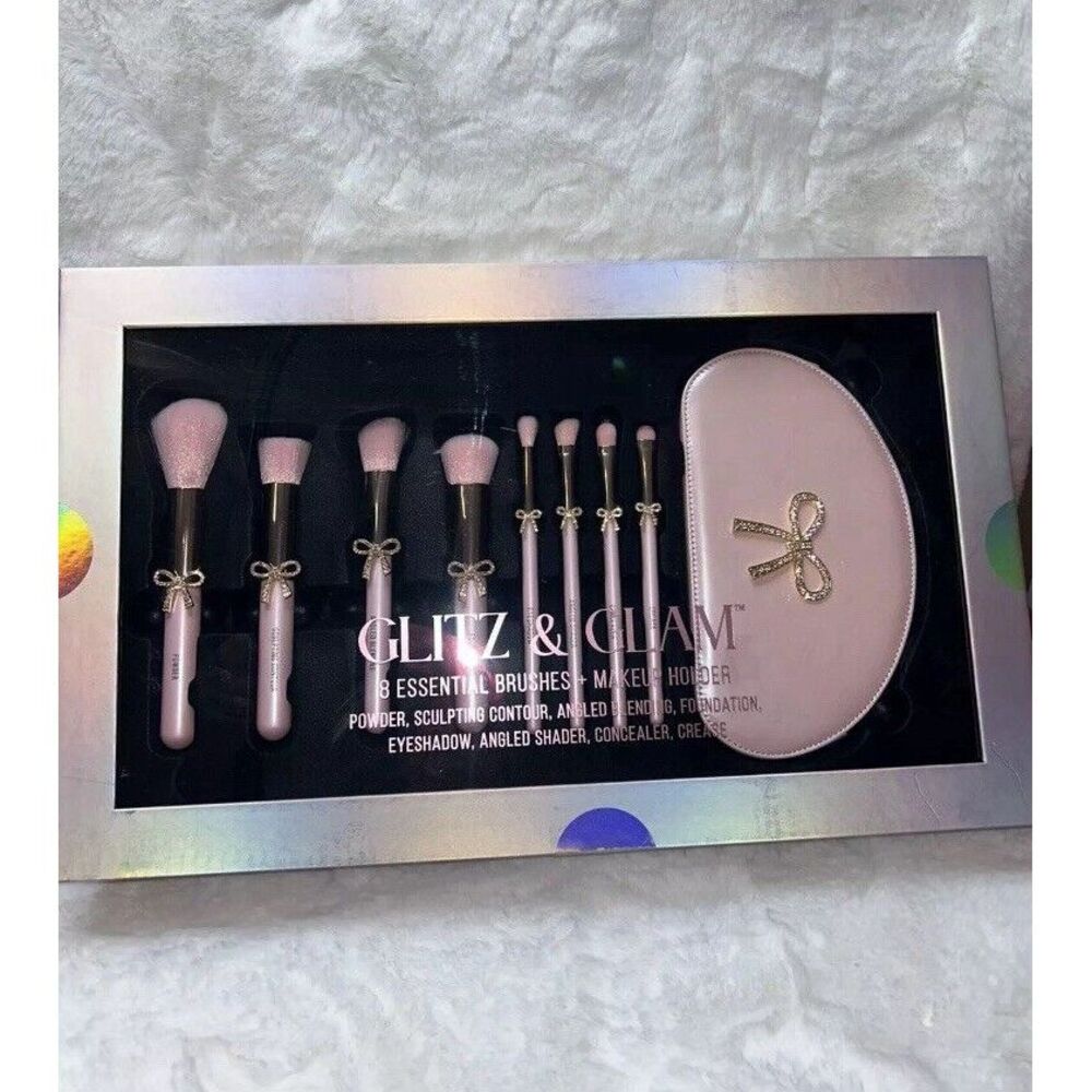 Glitz And Glam Pink Bow Makeup Brush Set New Rare Christmas